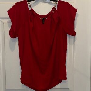 Chic Women's Red Blouse with Chain Accent